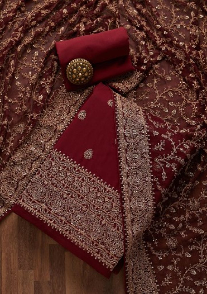 koskii maroon threadwork georgette designer salwar suit