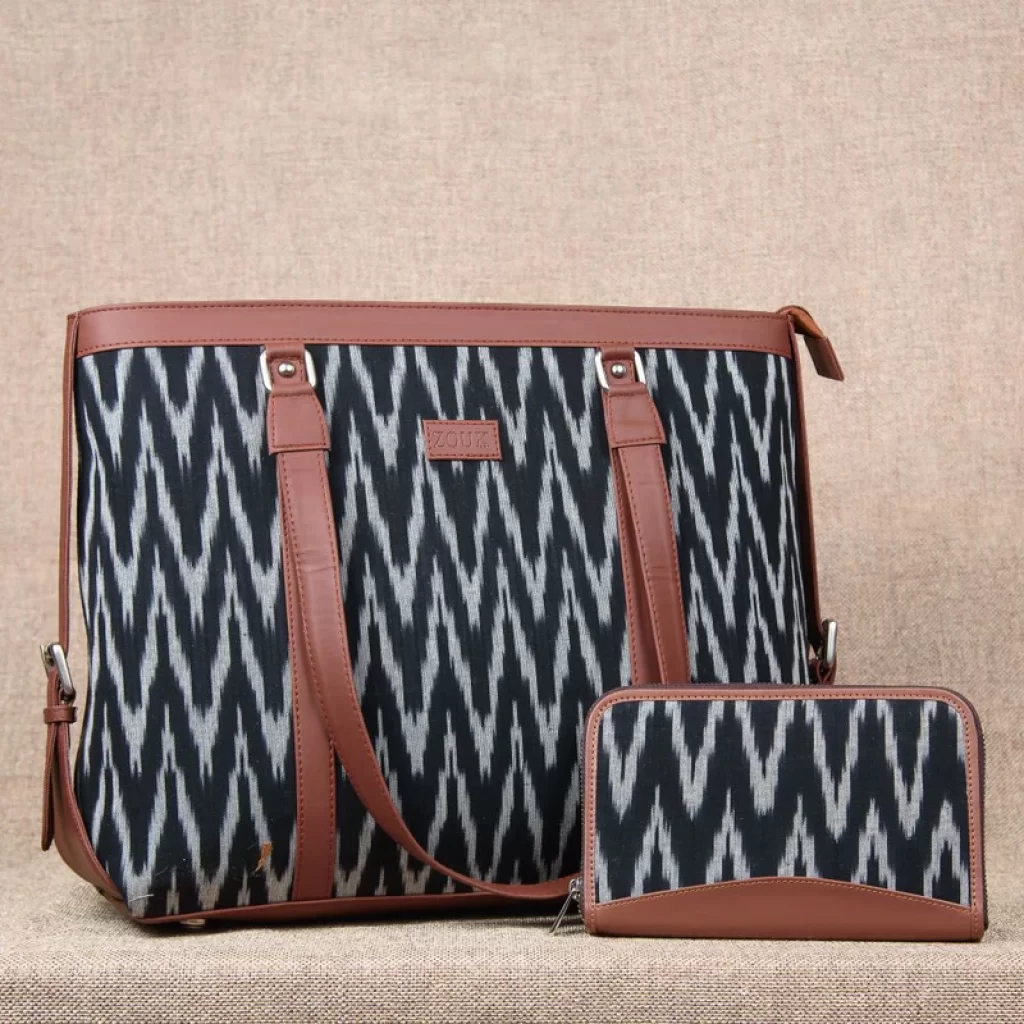 Ikat Wave - Women's Office Bag & Chain Wallet Combo